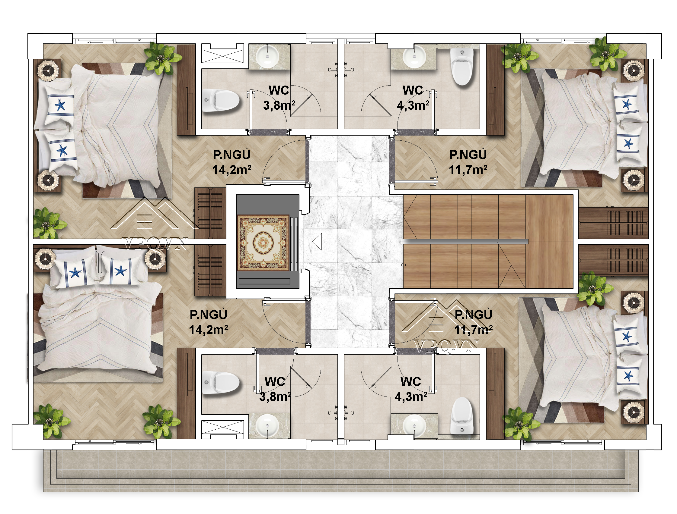 Thiết kế Shophouse The Center Ph&uacute; Quốc 12x8 - Tầng 2